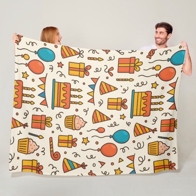 Vibrant Birthday Party Seamless Pattern Fleece Blanket (In Situ)
