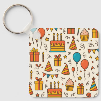 Vibrant Birthday Party Seamless Pattern Key Ring