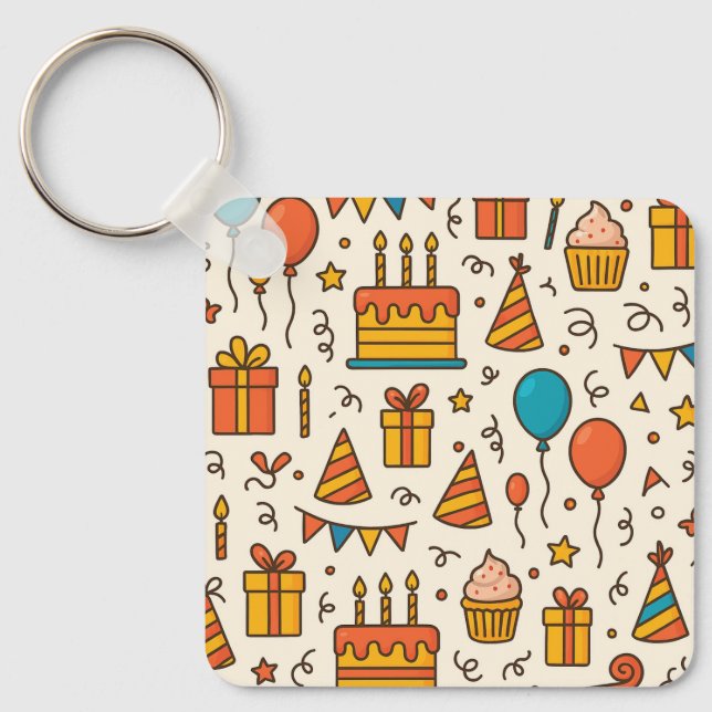 Vibrant Birthday Party Seamless Pattern Key Ring (Front)