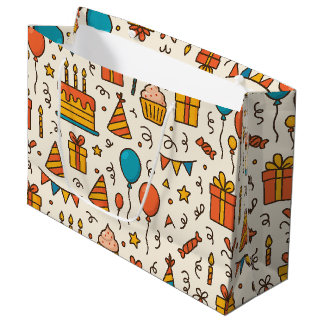 Vibrant Birthday Party Seamless Pattern Large Gift Bag