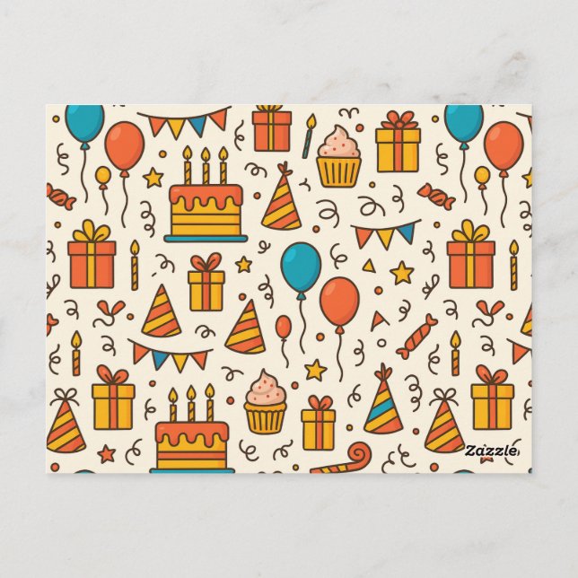 Vibrant Birthday Party Seamless Pattern Postcard (Back)