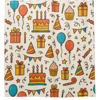 Vibrant Birthday Party Seamless Pattern Shower Curtain