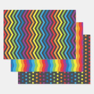 Vibrant Black and Rainbow Patterns Wrapping Paper Sheet
