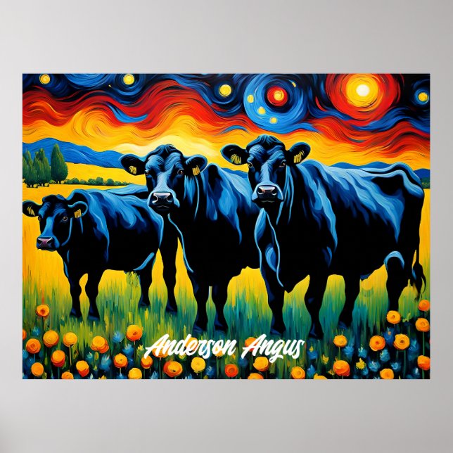 Vibrant Black Angus Cattle Poster (Front)