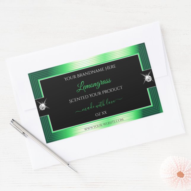 Vibrant Black Green Shiny Brilliants Product Label (Envelope)