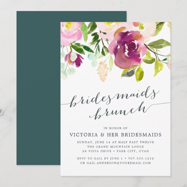 Vibrant Bloom Bridesmaids Brunch Invitation (Front/Back)