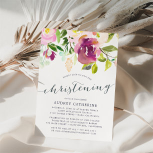 Vibrant Bloom   Christening Invitation