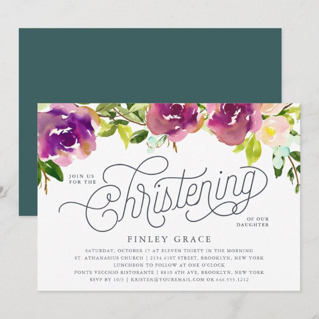Vibrant Bloom Christening Invitation (Front/Back)