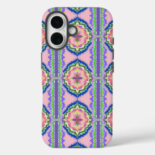 Vibrant Bloom Kaleidoscope: Pink & Emerald Mandala iPhone 16 Case