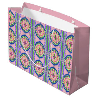 Vibrant Bloom Kaleidoscope: Pink & Emerald Mandala Large Gift Bag