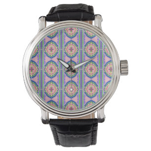Vibrant Bloom Kaleidoscope: Pink & Emerald Mandala Watch