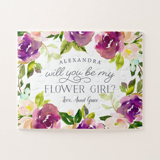Vibrant Bloom | Personalised Be My Flower Girl Jigsaw Puzzle (Horizontal)