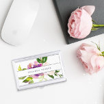 Vibrant Bloom | Personalised Watercolor Floral Business Card Holder<br><div class="desc">Elegant floral business card holder features a bouquet of watercolor painted peony and rose flowers in vibrant shades of violet purple,  blush pink and green. Your name and/or business name is displayed in the centre in modern lettering on a white band.</div>