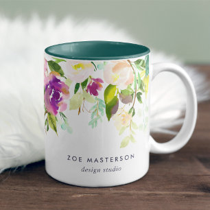 Vibrant Bloom Personalised Watercolor Floral Two-Tone Coffee Mug