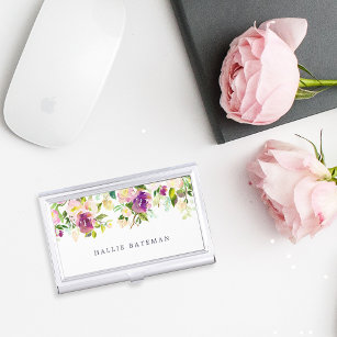 Vibrant Bloom   Personalized Watercolor Floral Business Card Holder