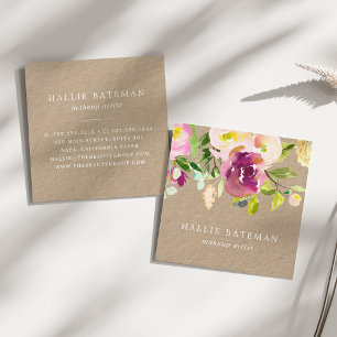 Vibrant Bloom   Rustic Watercolor Floral Kraft Square Business Card