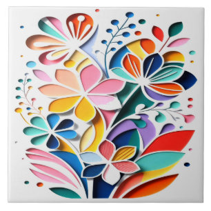 Vibrant Bloom Symphony – Modern Paper-Cut Floral A Tile
