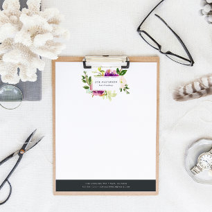 Vibrant Bloom Watercolor Floral Logo Letterhead Design