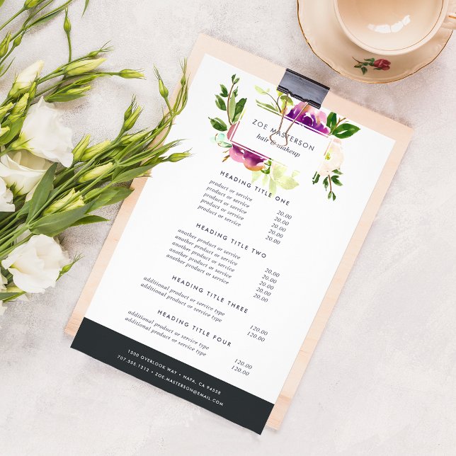 Vibrant Bloom Watercolor Floral Pricing & Services Flyer (Creator Uploaded)