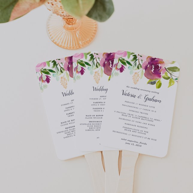 Vibrant Bloom Wedding Program Hand Fan (Creator Uploaded)