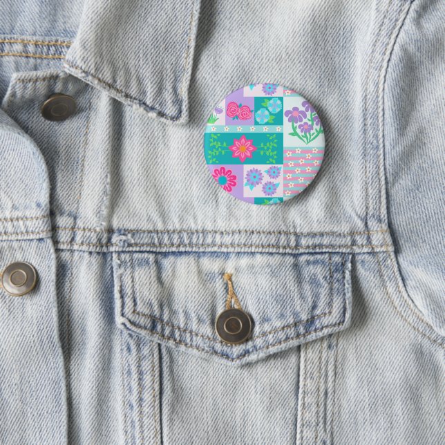 Vibrant Blooming Flowers Design 6 Cm Round Badge (In Situ)