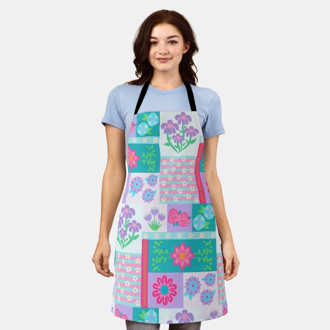 Vibrant Blooming Flowers Design Apron (Worn)
