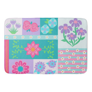Vibrant Blooming Flowers Design Bath Mat