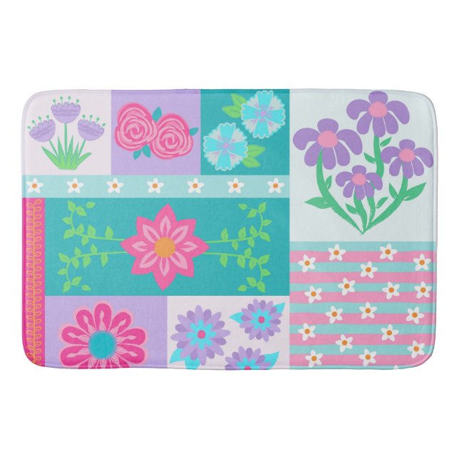 Vibrant Blooming Flowers Design Bath Mat (Front)