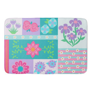 Vibrant Blooming Flowers Design Bath Mat