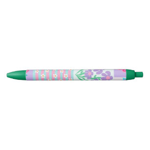 Vibrant Blooming Flowers Design Black Ink Pen