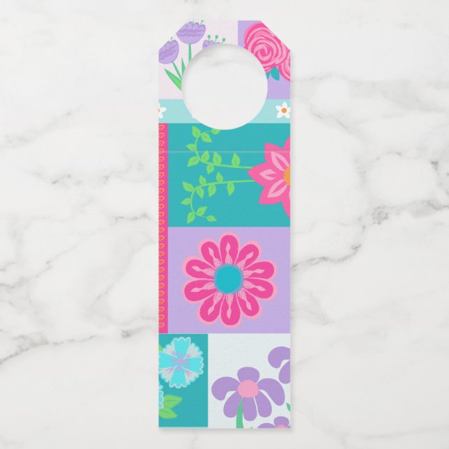 Vibrant Blooming Flowers Design Bottle Tag (Front)