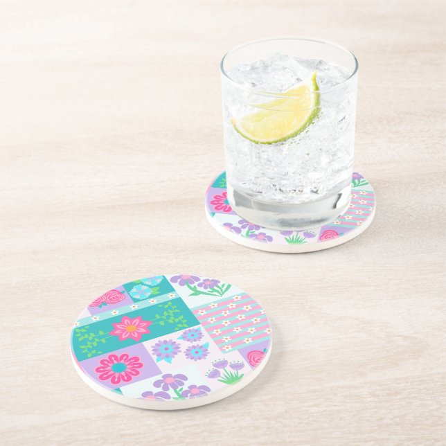 Vibrant Blooming Flowers Design Coaster (Side)