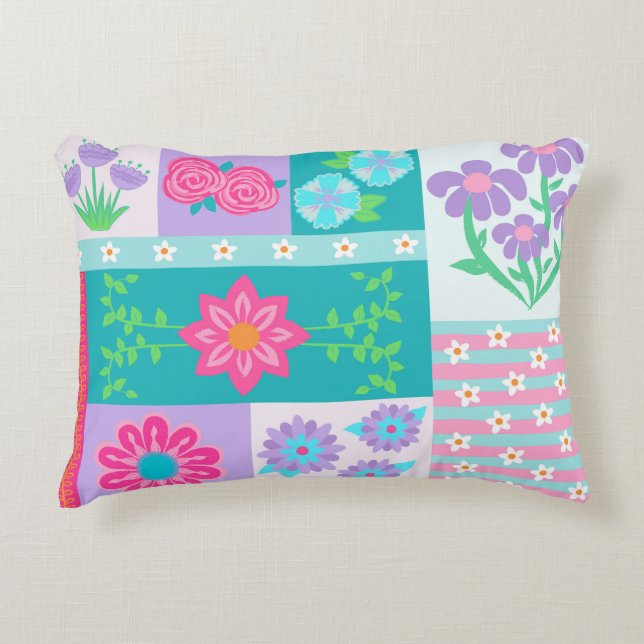 Vibrant Blooming Flowers Design Decorative Cushion (Front)
