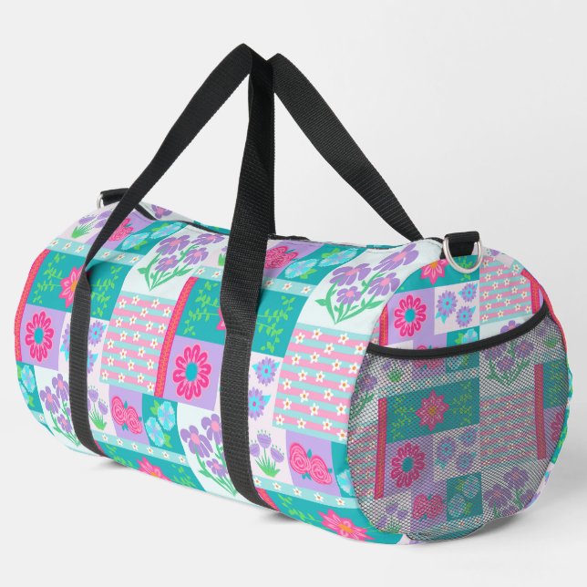 Vibrant Blooming Flowers Design Duffle Bag (Right Corner)