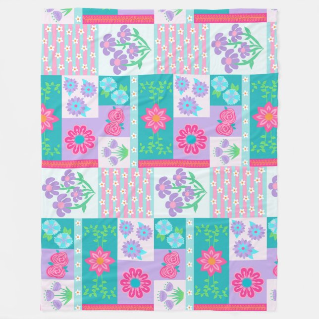 Vibrant Blooming Flowers Design Fleece Blanket (Front)