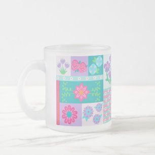 Vibrant Blooming Flowers Design Frosted Glass Coffee Mug