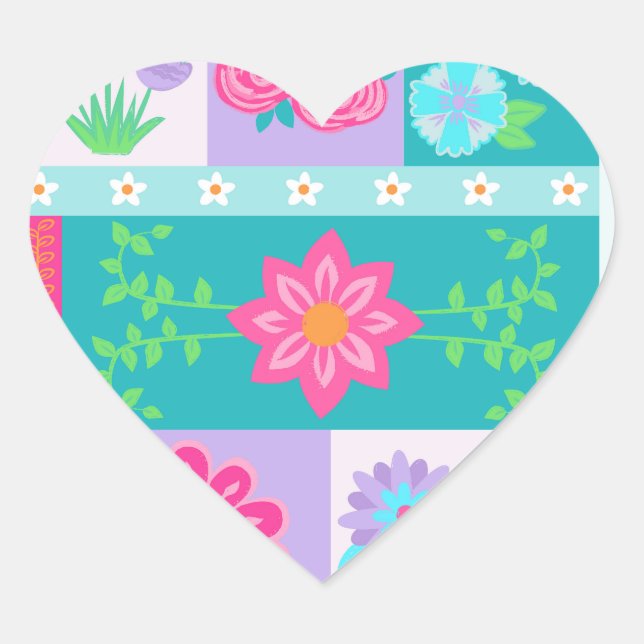 Vibrant Blooming Flowers Design Heart Sticker (Front)