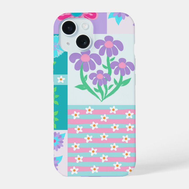 Vibrant Blooming Flowers Design iPhone 15 Case (Back)