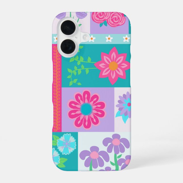 Vibrant Blooming Flowers Design iPhone 16 Case (Back)