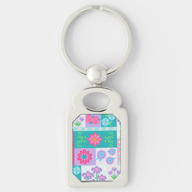 Vibrant Blooming Flowers Design Key Ring (Front)