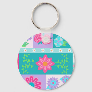 Vibrant Blooming Flowers Design Key Ring