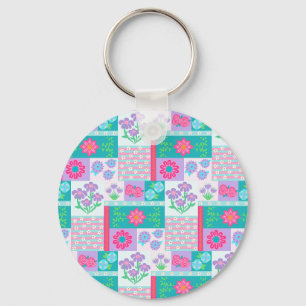 Vibrant Blooming Flowers Design Key Ring