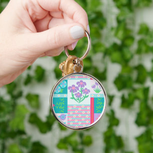 Vibrant Blooming Flowers Design Key Ring