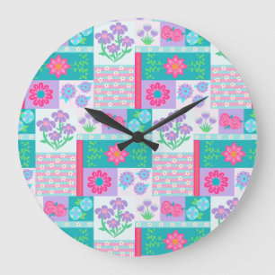 Vibrant Blooming Flowers Design Large Clock