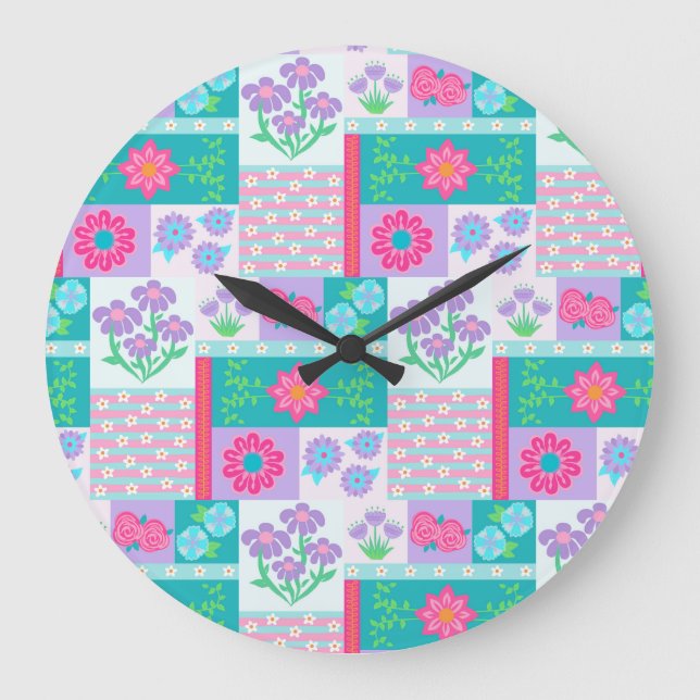 Vibrant Blooming Flowers Design Large Clock (Front)