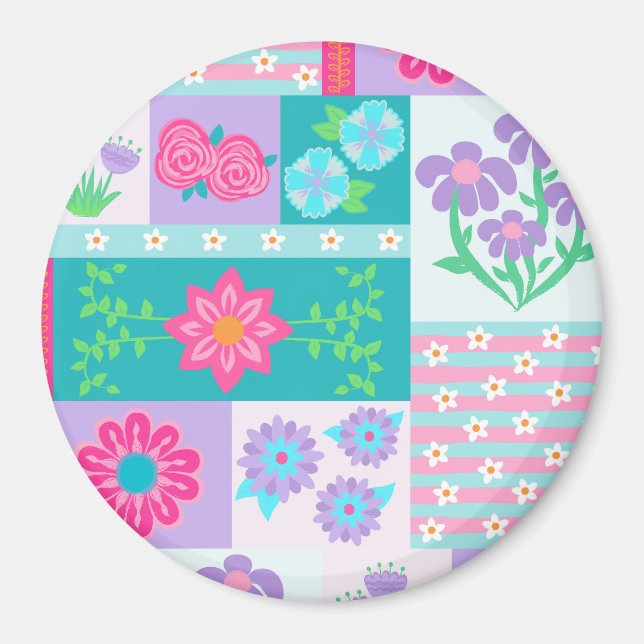 Vibrant Blooming Flowers Design Magnet (Front)