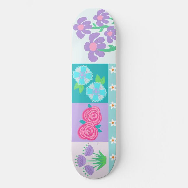 Vibrant Blooming Flowers Design Skateboard (Front)