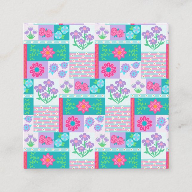 Vibrant Blooming Flowers Design Square Business Card (Front)