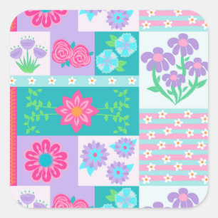 Vibrant Blooming Flowers Design Square Sticker