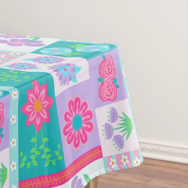 Vibrant Blooming Flowers Design Tablecloth (In Situ)